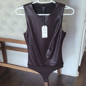 Express Dark Brown Faux Leather Bodysuit